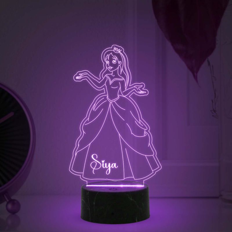 3D Illusion Princess Night Lamp with Multicolored Light Customized with Name Gift for Children Girls , Home décor